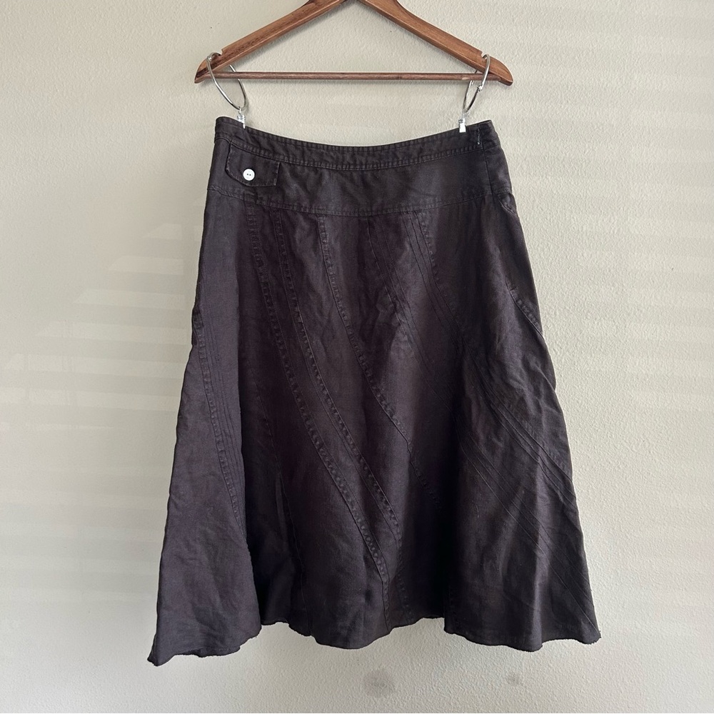Willi Smith 100% Linen A-Line Skirt Brown Textured Panels 12 CottageCore Earthy